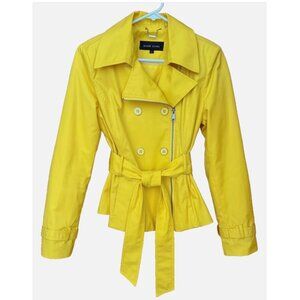 Black Rivet Womens Large Yellow Trench Coat Moto Style Jacket Lined Belted EUC